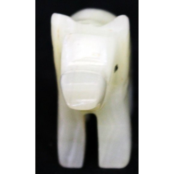 Small Cream Stone Elephant Figurine 2.5" Carved White Opaque Mini Tiny Miniature - Picture 2 of 8